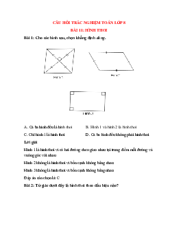 29 câu Trắc nghiệm Hình thoi có đáp án 2024 - Toán lớp 8