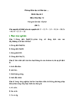 Bộ 40 Đề thi Hóa học lớp 12 Học kì 2 trắc nghiệm - tự luận có đáp án năm 2022