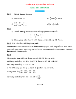 Phiếu bài tập tuần 34 - Toán 8