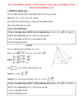 Các công thức tính toán và giải bài tập liên quan đến góc giữa đường thẳng và mặt phẳng nâng cao là gì?
