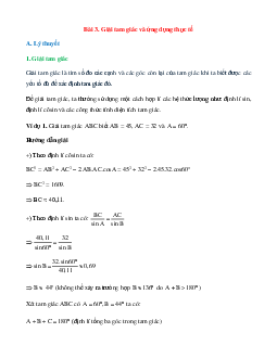 Lý thuyết Giải tam giác và ứng dụng thực tế (Chân trời sáng tạo 2024) hay, chi tiết | Toán lớp 10