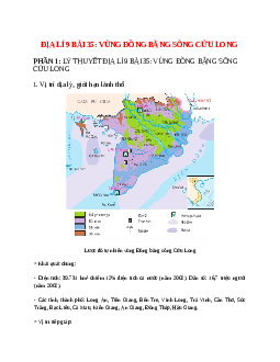 Lý thuyết Địa Lí 9 Bài 35 (mới 2023 + 14 câu trắc nghiệm): Vùng Đồng bằng sông Cửu Long