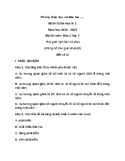 [Năm 2021] Đề thi Giữa kì 1 Địa Lí lớp 7 có đáp án (5 đề)