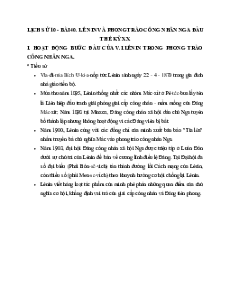Lý thuyết Lịch sử 10: Bài 40: Lê-nin và phong trào công nhân Nga đầu thế kỷ XX mới nhất