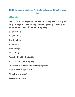 20 câu Trắc nghiệm Hai tam giác bằng nhau. Trường hợp bằng nhau thứ nhất của tam giác (Kết nối tri thức) có đáp án 2024 – Toán lớp 7