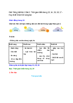 Tiếng Việt lớp 2 Tập 1 trang 13, 14, 15, 16, 17 Bài 2: Thời gian biểu – Chân trời sáng tạo