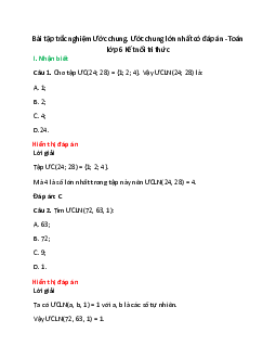 20 câu Trắc nghiệm Ước chung. Ước chung lớn nhất (Kết nối tri thức) có đáp án 2024 – Toán 6