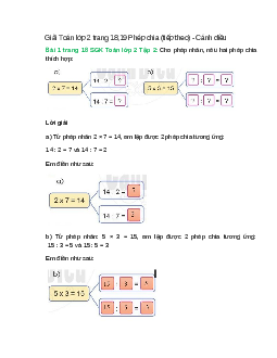Giải SGK Toán lớp 2 Tập 2 trang 18,19 Phép chia (tiếp theo) – Cánh diều