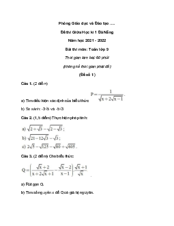 Đề thi Giữa học kì 1 Toán lớp 9 Đà Nẵng năm 2022 (7 đề)