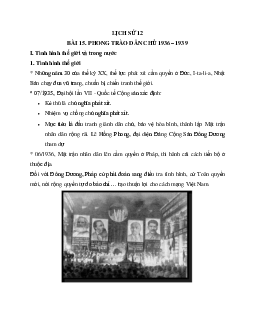 Lý thuyết môn Lịch sử 12 - bài 15:  Phong trào dân chủ 1936 - 1939 mới nhất