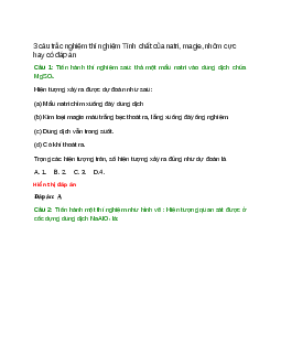 30 câu Trắc nghiệm Thực hành: Tính chất của natri, magie, nhôm và hợp chất của chúng có đáp án 2023 – Hóa học 12