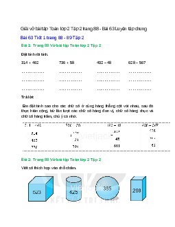 Vở bài tập Toán lớp 2 Tập 2 trang 88, 89, 90 Bài 63: Luyện tập chung | Kết nối tri thức