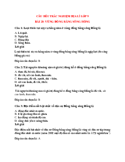 30 câu Trắc nghiệm Địa lí 9 Bài 20 có đáp án 2023: Đồng bằng sông Hồng