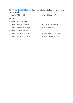 Tính giá trị của các biểu thức: m + n; m – n; m × n; m : n, với:  m = 952; n = 28