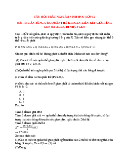 42 câu Trắc nghiệm Sinh học 12 Bài 17 có đáp án 2023: Cân bằng của quần thể khi gen liên kết với giới tính
