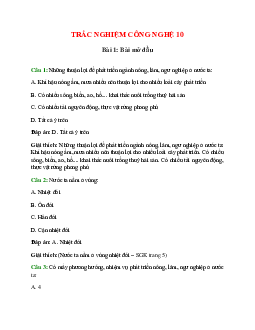 Trắc nghiệm Công nghệ 10 Bài 1 có đáp án: Bài mở đầu