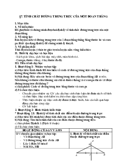 Giáo án Toán học 7 bài 7: Tính chất đường trung trực của đoạn thẳng chuẩn nhất