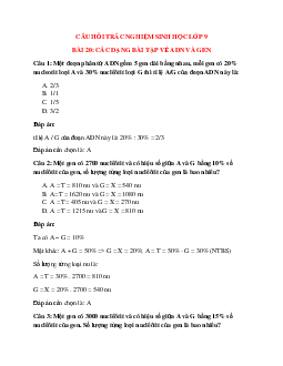 59 câu Trắc nghiệm Sinh học 9 Chương 3 có đáp án 2023: Các dạng bài tập về ADN và gen