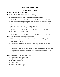 ĐỀ KIỂM TRA CUỐI KÌ 2 MÔN TOÁN LỚP 5 CHUẨN KIẾN THỨC KỸ NĂNG