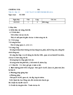 Giáo án Sinh học 8 Bài 41: Cấu tạo và chức năng của da mới nhất