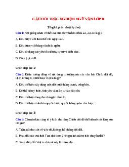 12 câu Trắc nghiệm Tổng kết phần văn (tiếp theo) có đáp án 2023 – Ngữ văn lớp 8