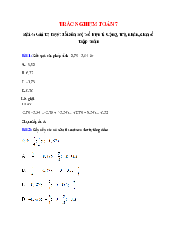 Trắc nghiệm Giá trị tuyệt đối của một số hữu tỉ. Cộng, trừ, nhân, chia số thập phân có đáp án 2024 – Toán lớp 7