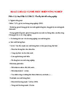 Lý thuyết Địa Lí 12 Bài 22 (mới 2023 + 30 câu trắc nghiệm): Vấn đề phát triển nông nghiệp