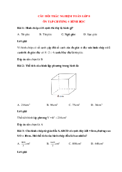 23 câu Trắc nghiệm Toán 8 Chương 4: Hình lăng trụ đứng. Hình chóp đều có đáp án 2023