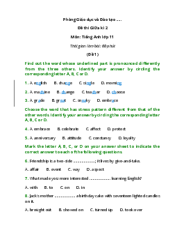 Bộ 30 Đề thi Tiếng Anh lớp 11 Giữa kì 2 có đáp án năm 2023