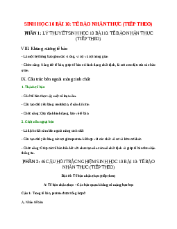 Sinh học 10 Bài 10 (Lý thuyết và trắc nghiệm): Tế bào nhân thực (tiếp theo)