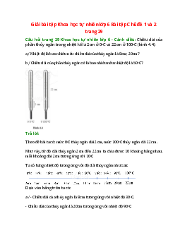 Nhiệt độ là bao nhiêu nếu chiều dài của thủy ngân là 8cm; 20cm