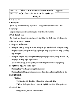 GIÁO ÁN CÔNG NGHỆ 9 Bài 10: THỰC HÀNH: LẮP MẠCH ĐIỆN MỘT CÔNG TẮC 3 CỰC ĐIỀU KHIỂN HAI ĐÈN (T3) MỚI NHẤT - CV5512
