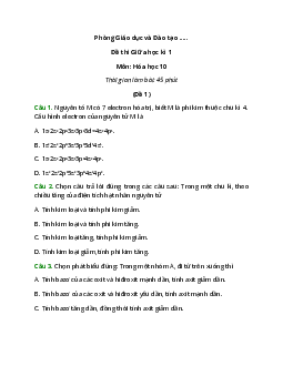 Đề thi Hóa học lớp 10 Giữa kì 1 có đáp án (4 đề)