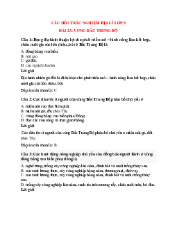 33 câu Trắc nghiệm Địa lí 9 Bài 23 có đáp án 2023: Vùng Bắc trung Bộ