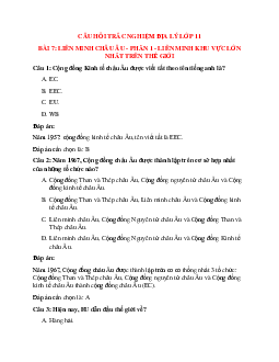 55 câu Trắc nghiệm Địa Lí 11 Bài 7 có đáp án 2023: Liên minh Châu Âu (EU)