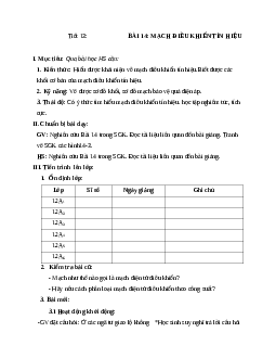 Giáo án công nghệ 12 bài 14: Mạch điều khiển tín hiệu mới nhất