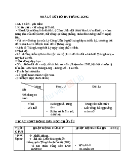 Giáo án Lịch sử 4 bài 9: Nhà Lí rời đô ra Thăng Long