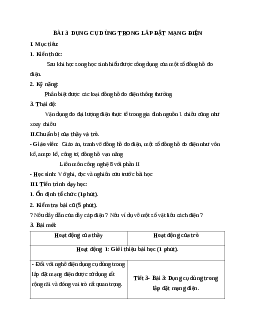 GIÁO ÁN CÔNG NGHỆ 9 BÀI 3: DỤNG CỤ DÙNG TRONG LẮP ĐẶT MẠNG ĐIỆN MỚI NHẤT