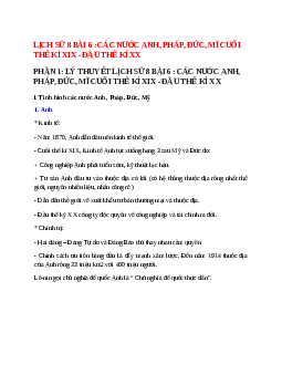 Lý thuyết Lịch Sử 8 Bài 6 (mới 2023 + 17 câu trắc nghiệm): Các nước Anh, Pháp, Đức, Mĩ cuối thế kỉ XIX - đầu thế kỉ XX