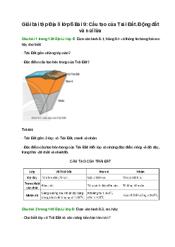 Giải SGK Địa lí 6 Bài 9 (Chân trời sáng tạo): Cấu tạo của Trái Đất. Động đất và núi lửa