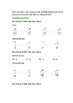 Giải SGK Toán lớp 2 Tập 1 trang 72, 73, 74, 75 Bài 19: Phép cộng (có nhớ) số có hai chữ số với số có một chữ số | Kết nối tri thức