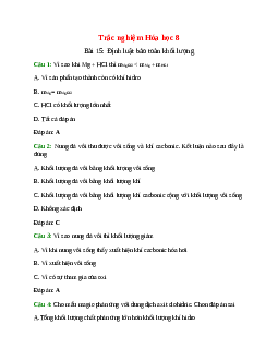 62 câu Trắc nghiệm Định luật bảo toàn khối lượng có đáp án 2024 – Hóa học lớp 8
