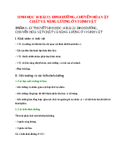 Sinh học 10 Bài 22 (Lý thuyết và trắc nghiệm): Dinh dưỡng, chuyển hóa vật chất và năng lượng ở vi sinh vật