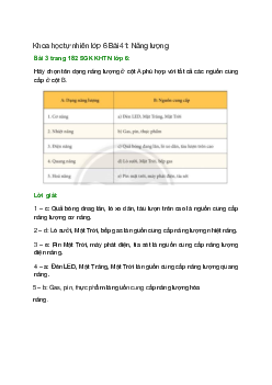 Hãy chọn tên dạng năng lượng ở cột A phù hợp với tất cả các nguồn cung cấp ở cột B