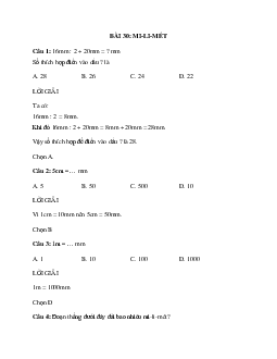 20 câu Trắc nghiệm Mi-li-mét (Kết nối tri thức) có đáp án 2024 – Toán lớp 3