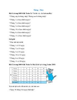 Toán lớp 3 trang 108 Tháng - Năm