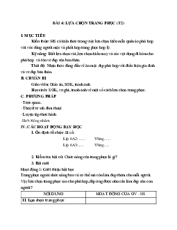 GIÁO ÁN CÔNG NGHỆ 6 BÀI 4: LỰA CHỌN TRANG PHỤC (T2) MỚI NHẤT – CV5512