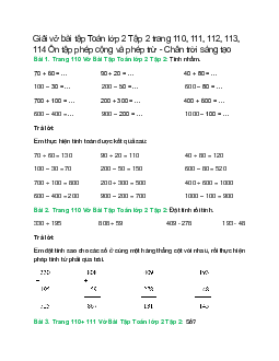 Vở bài tập Toán lớp 2 Tập 2 trang 110, 111, 112, 113, 114: Ôn tập phép cộng và phép trừ | Chân trời sáng tạo