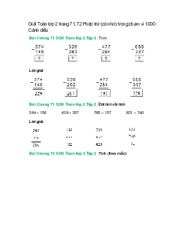 Giải SGK Toán lớp 2 Tập 2 trang 71, 72 Phép trừ (có nhớ) trong phạm vi 1000  – Cánh diều