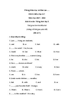 [Năm 2024] Bộ 10 Đề thi Giữa kì 1 Tiếng Anh lớp 5 có đáp án